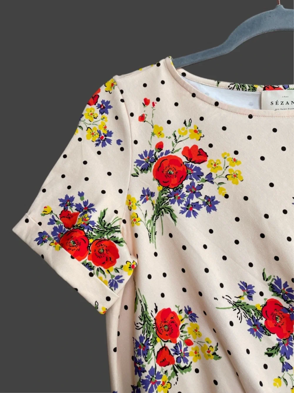 Sezane Cream short Pippa Dress with Red Floral Print NWT - Picture 10 of 15